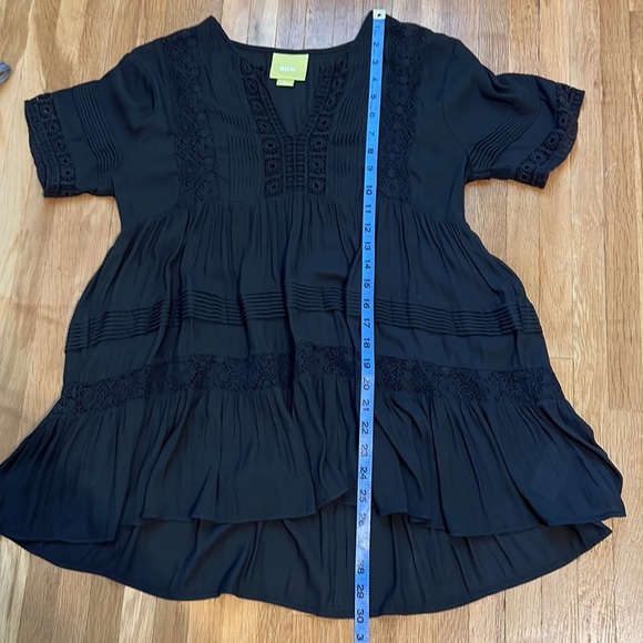 Anthropologie Maeve Black Tiered Lace Babydoll Short Sleeve Tunic Top V-Neck M - Picture 11 of 11